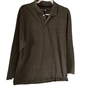 Chaps Ralph Lauren Men Long Sleeve Polo Shirt Heathered Brown L‎ G Cotton